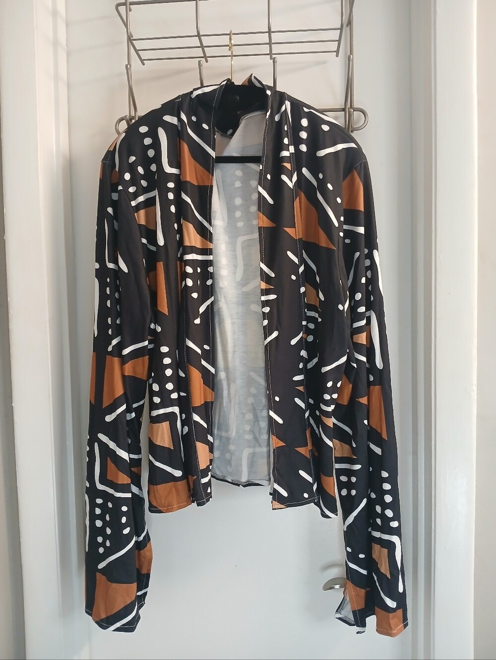 Black & Brown Split-Sleeve Geometric Tribal Print Open Front Jacket 5X / 20 NWOT